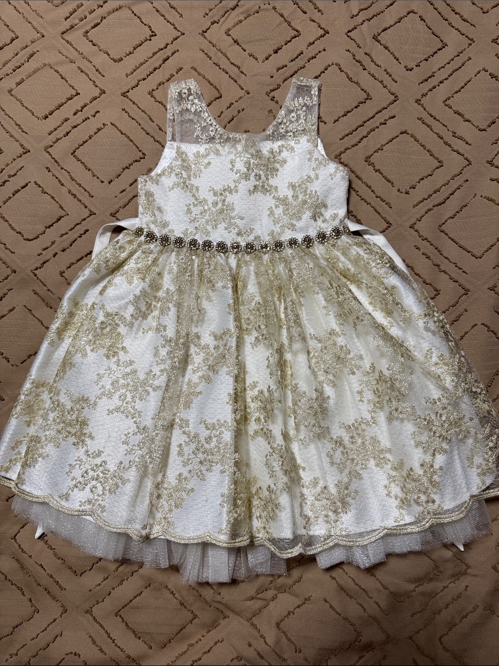 American Princess White and Gold Lace Embellished Party Dress